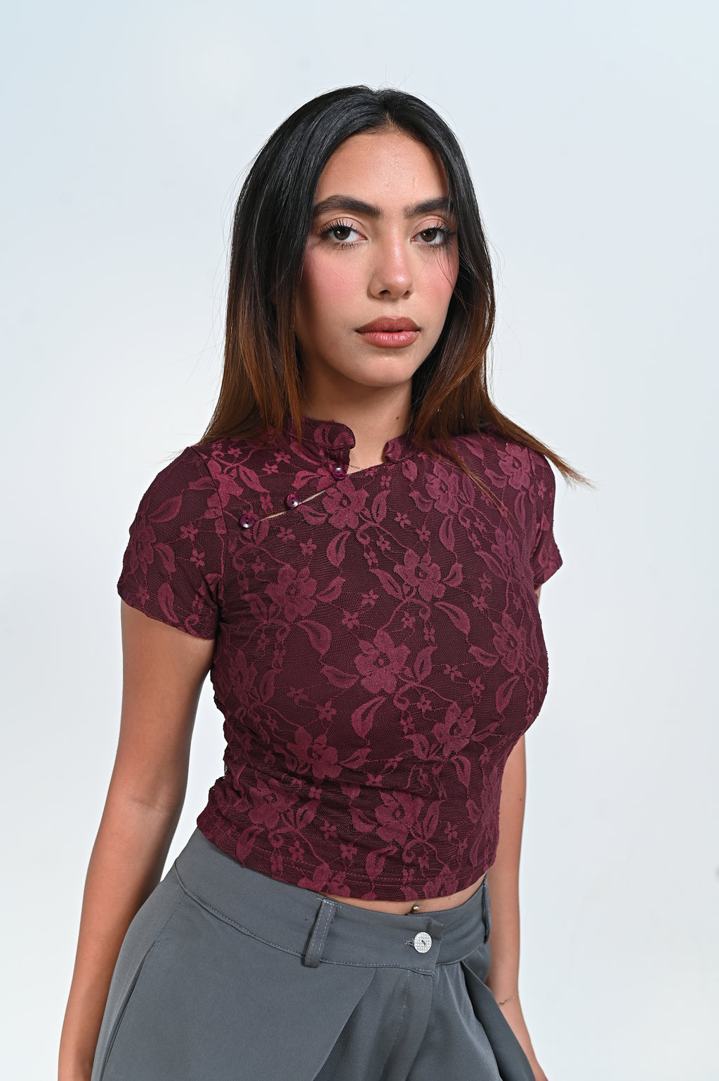 Button Lace Basic Top