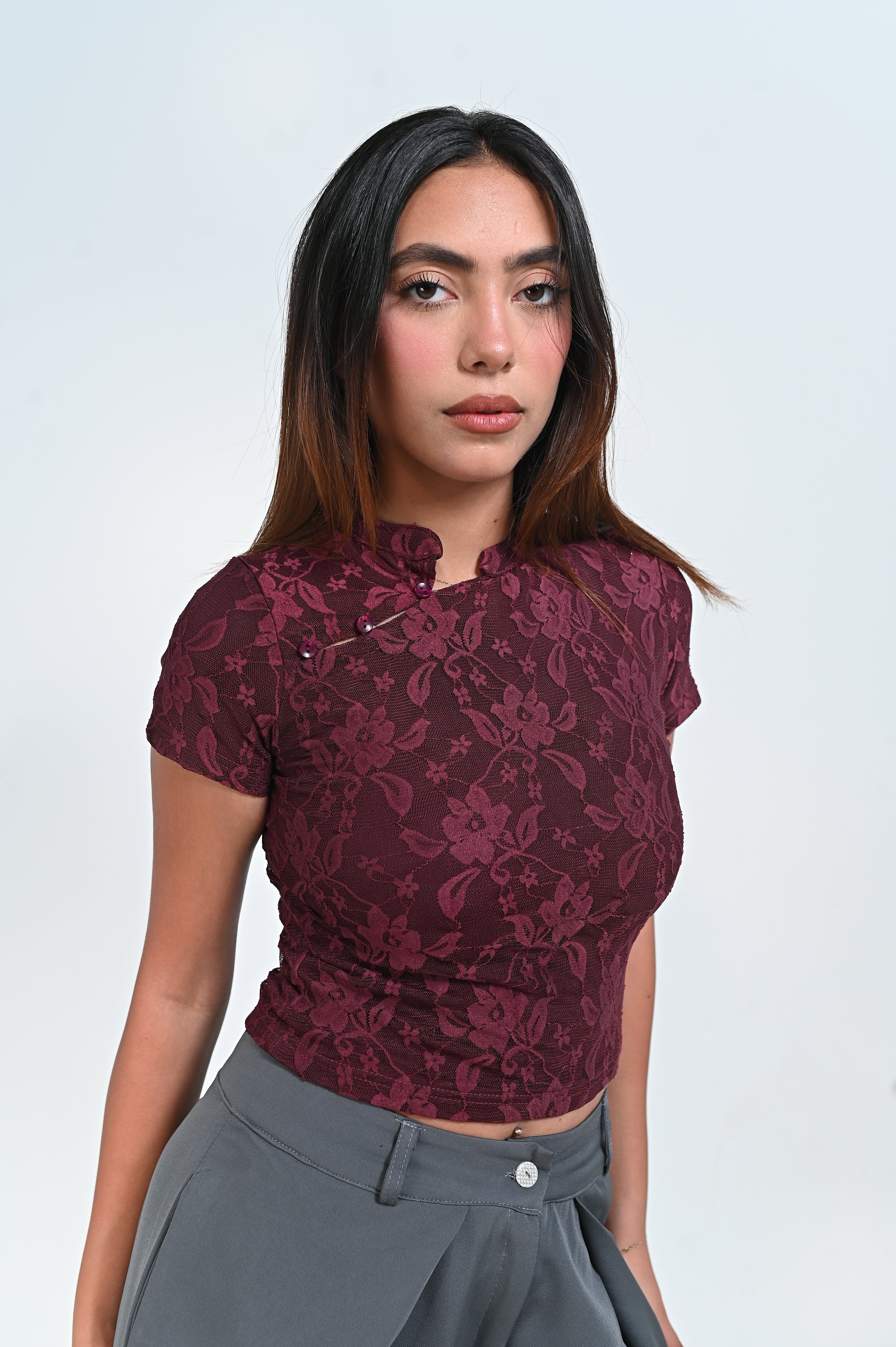 Button Lace Basic Top