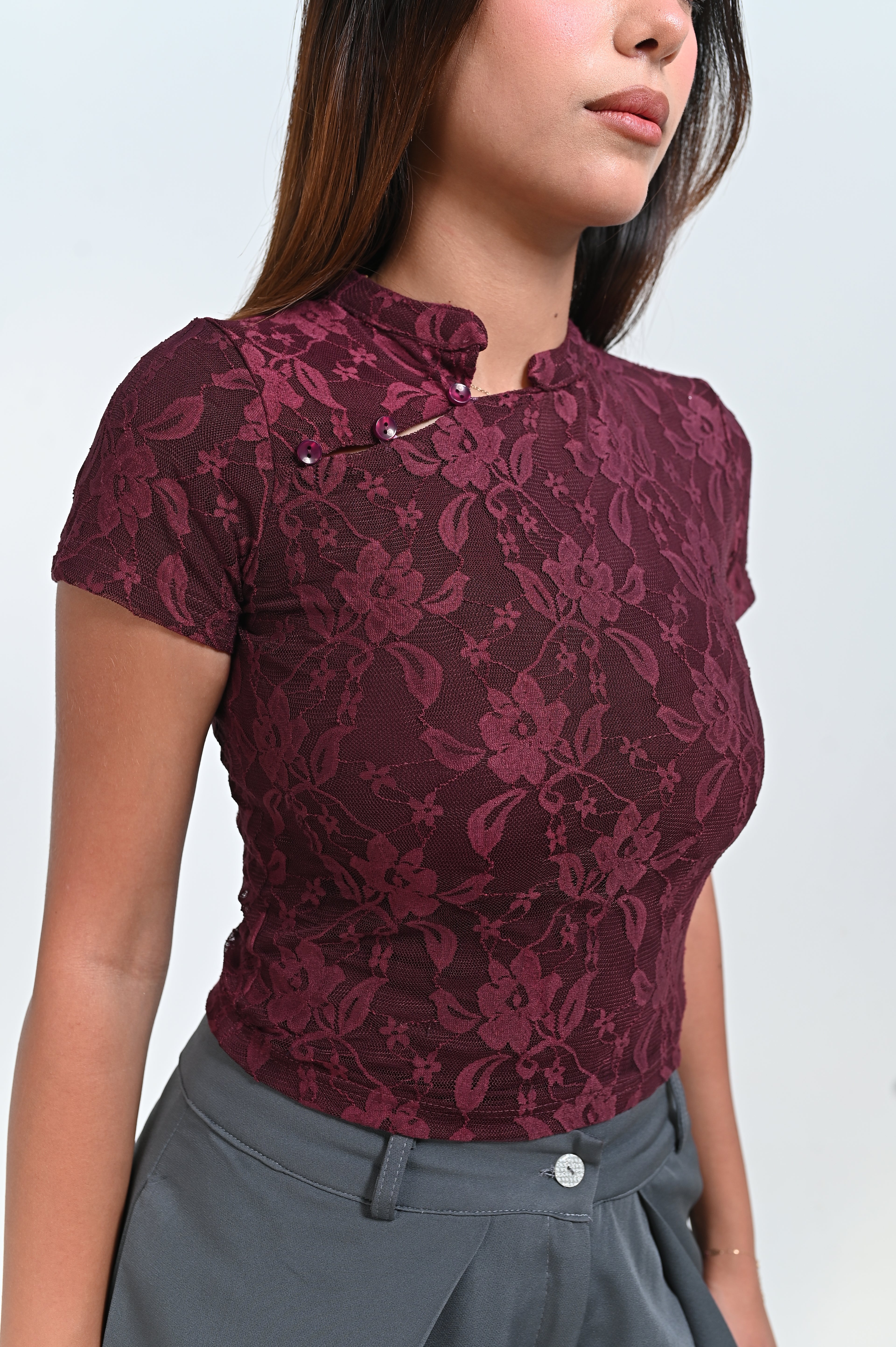 Button Lace Basic Top