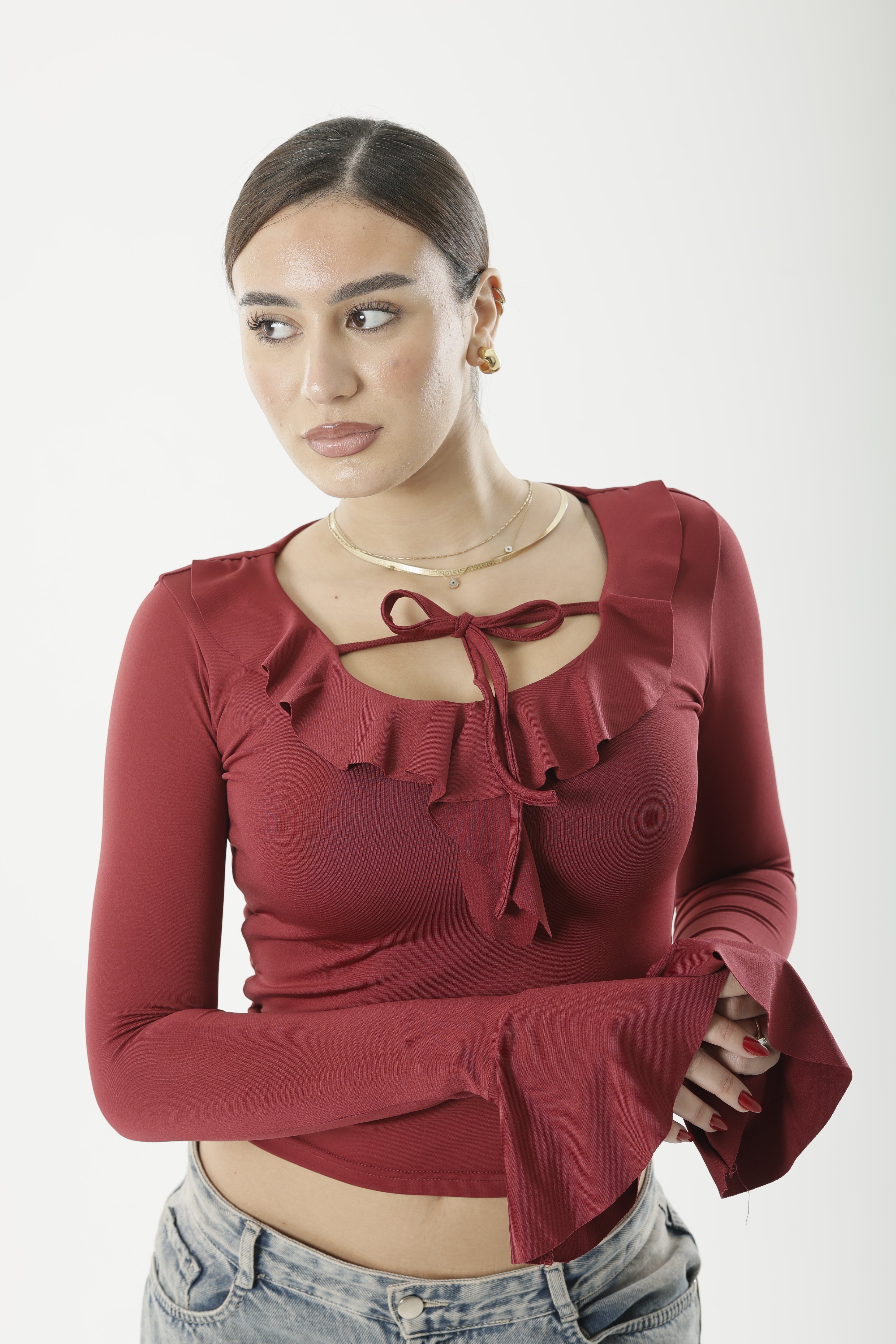 Ruffle Bow Basic Long Sleeve