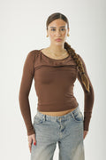 Frill Lace Basic Long Sleeve Brown