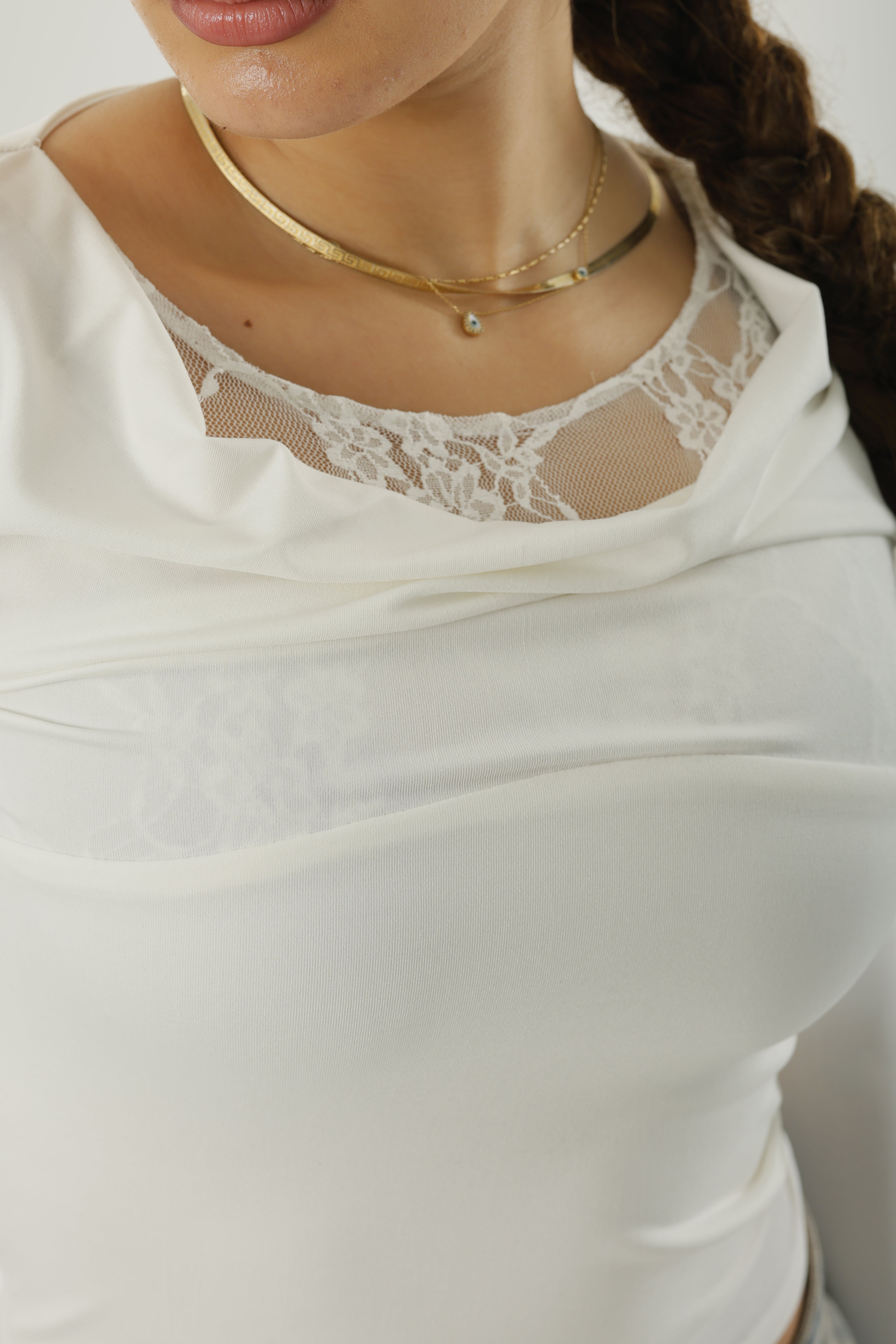 Frill Lace Basic Long Sleeve White