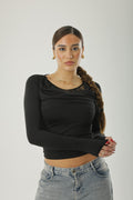 Frill Lace Basic Long Sleeve Black