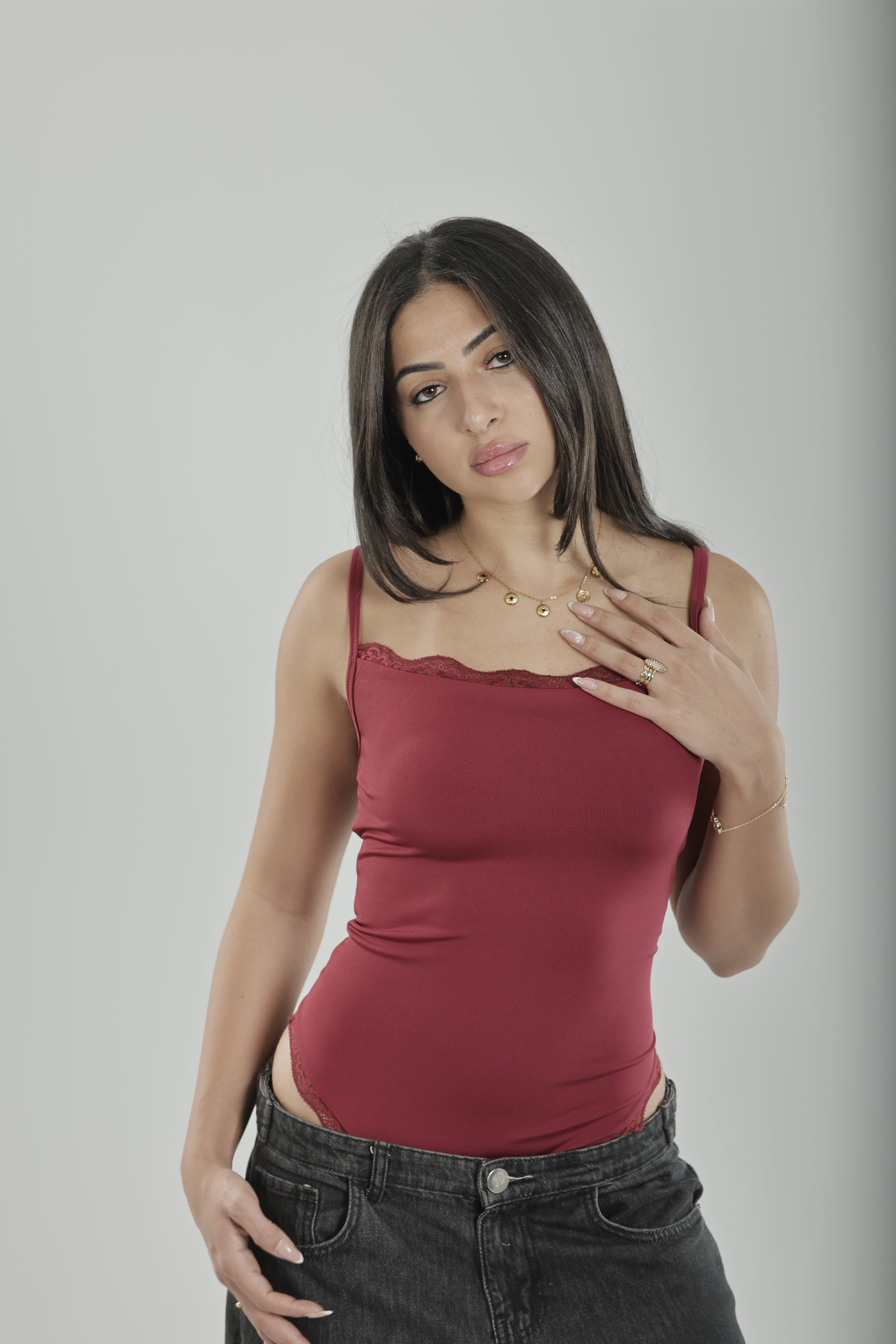 Strap Lace Bodysuit Burgundy