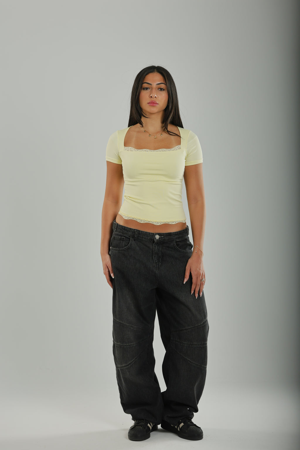 Soft Girl Lace Basic Top Yellow