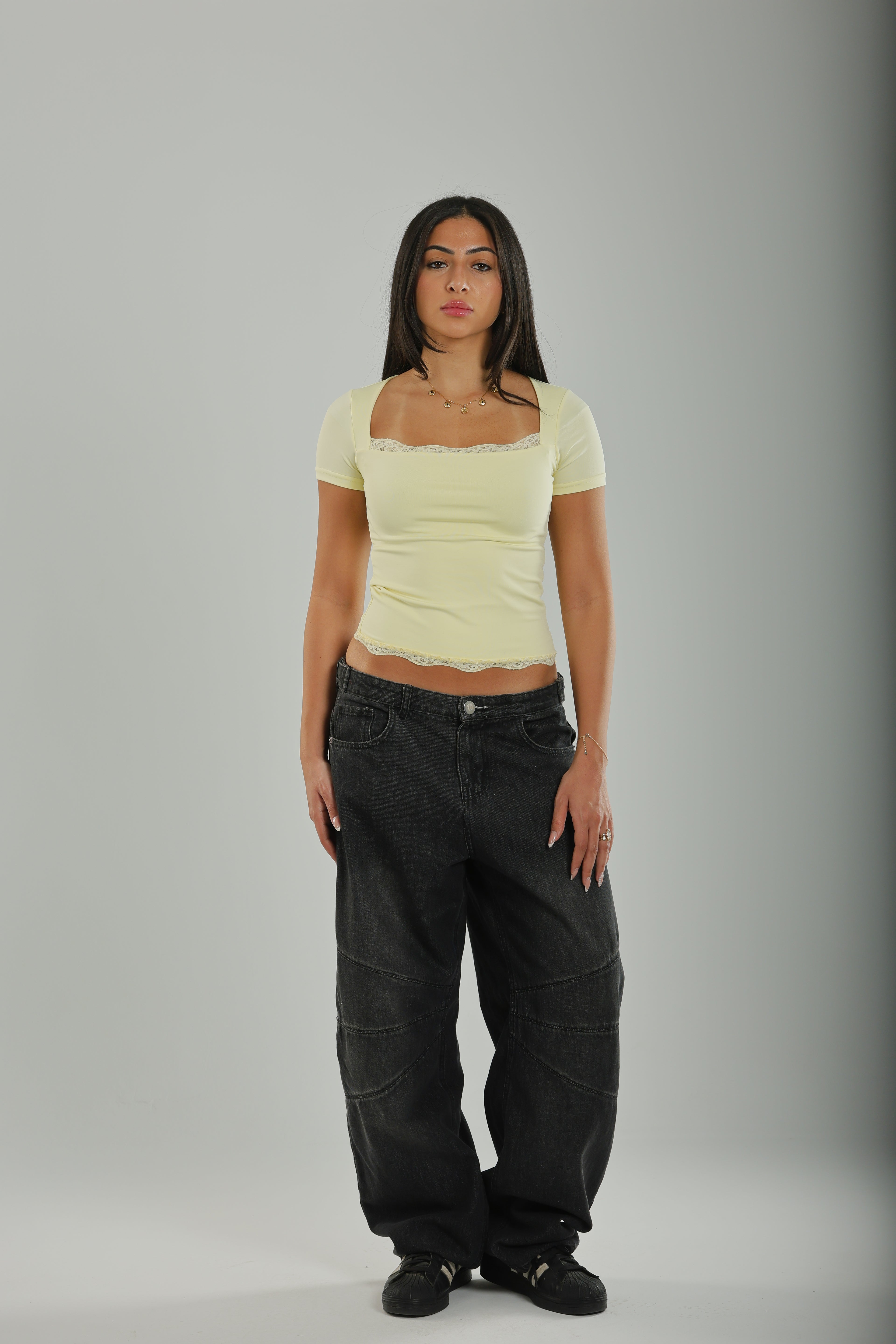 Soft Girl Lace Basic Top Yellow