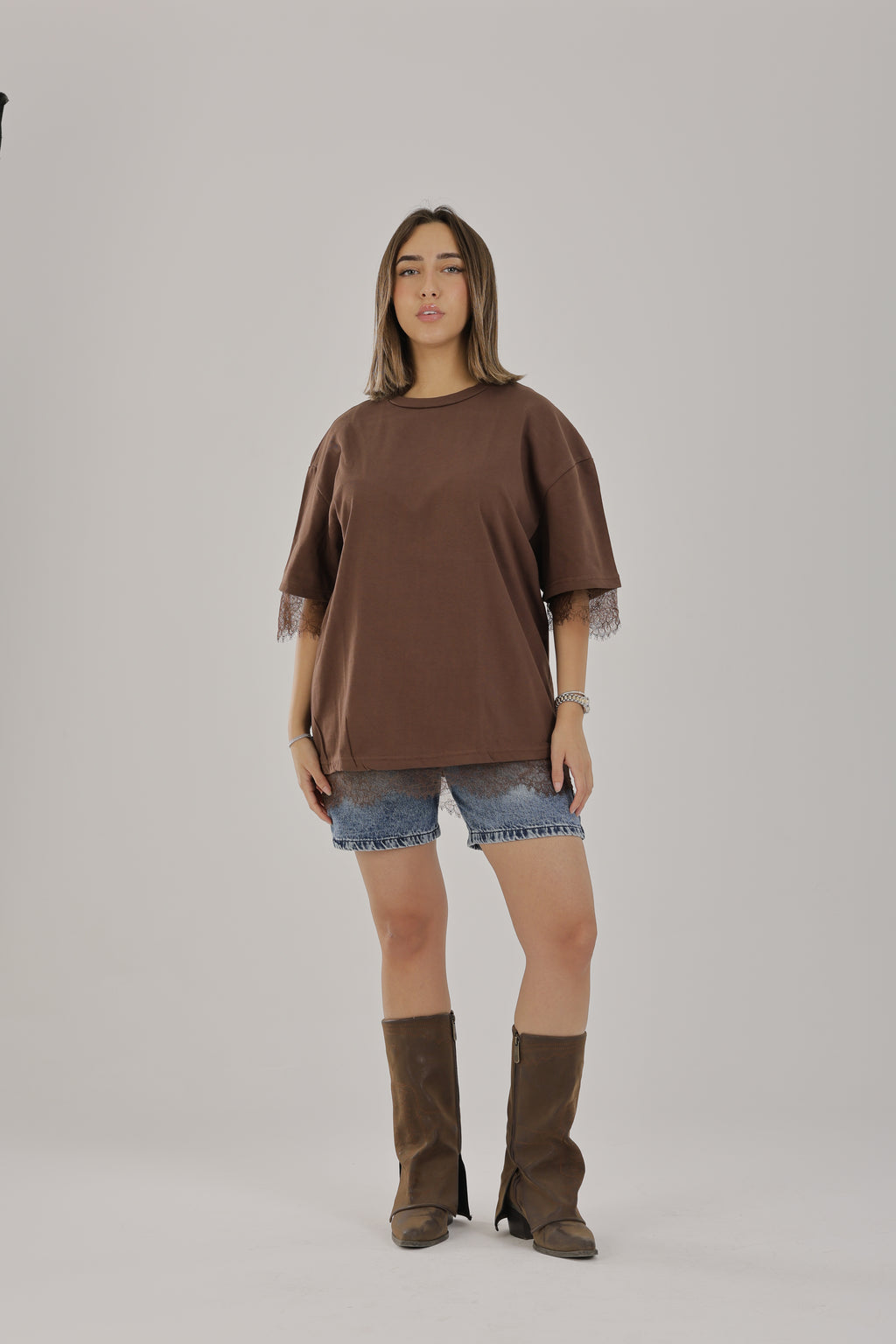 Lace T-shirt Brown