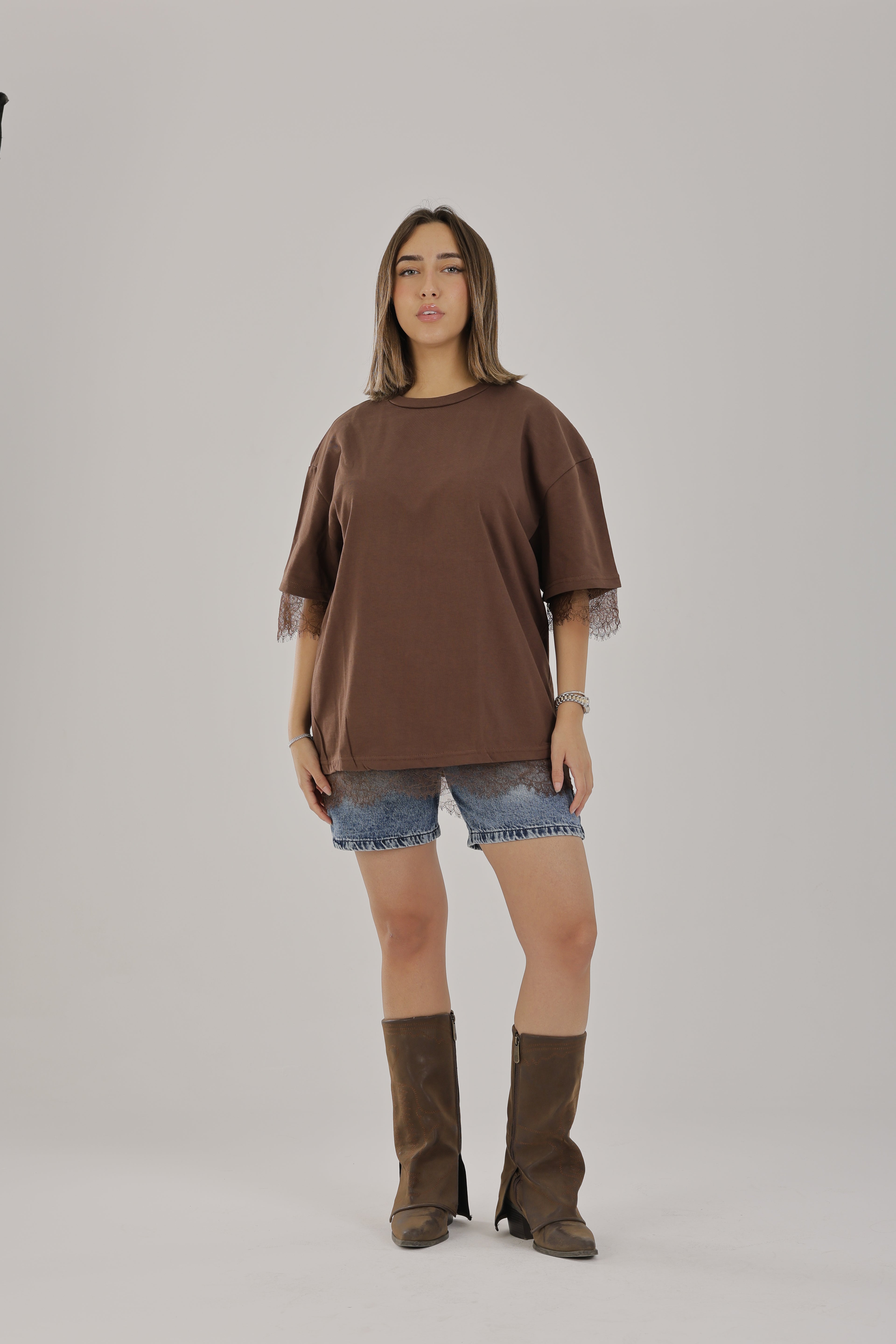Lace T-shirt Brown