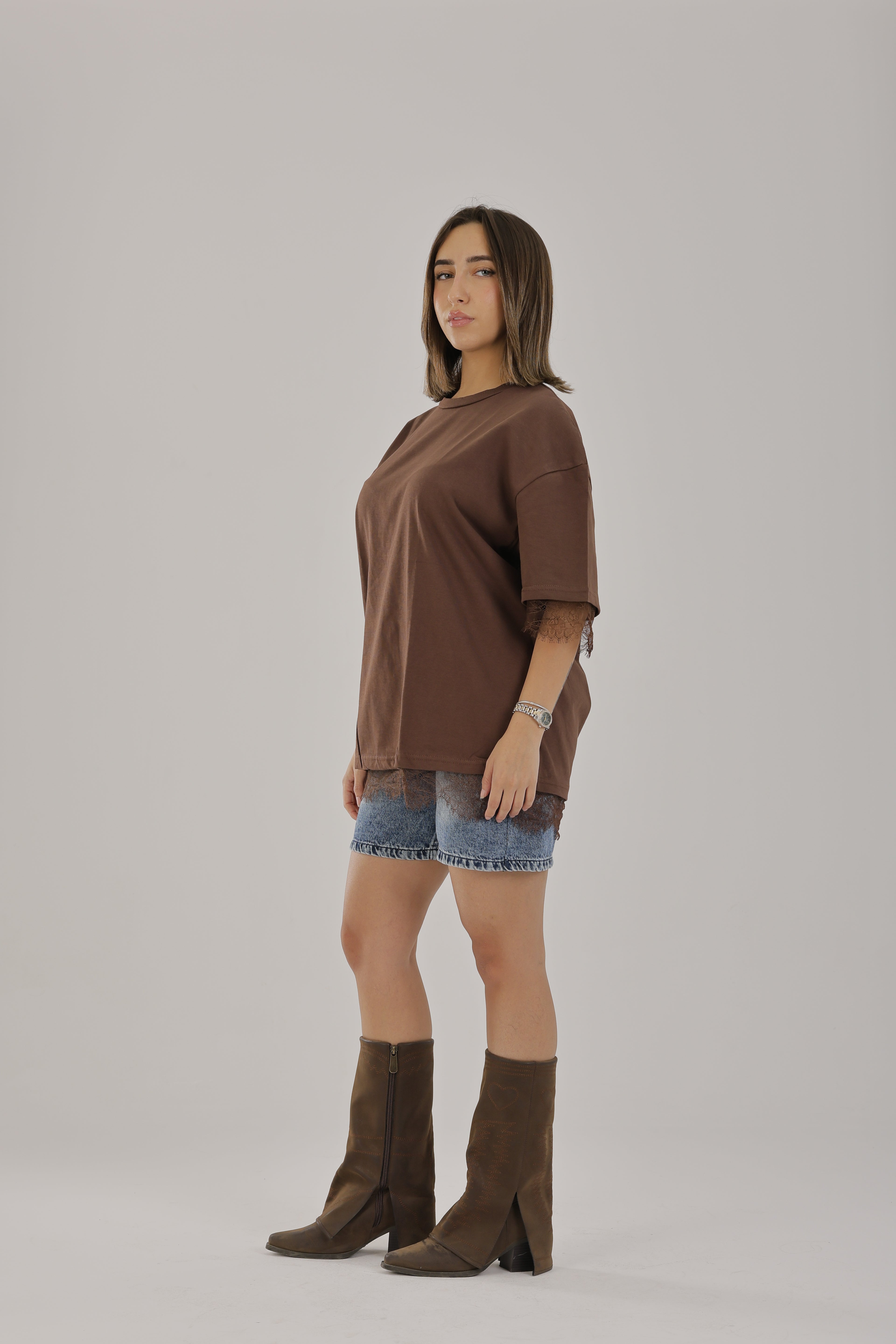 Lace T-shirt Brown