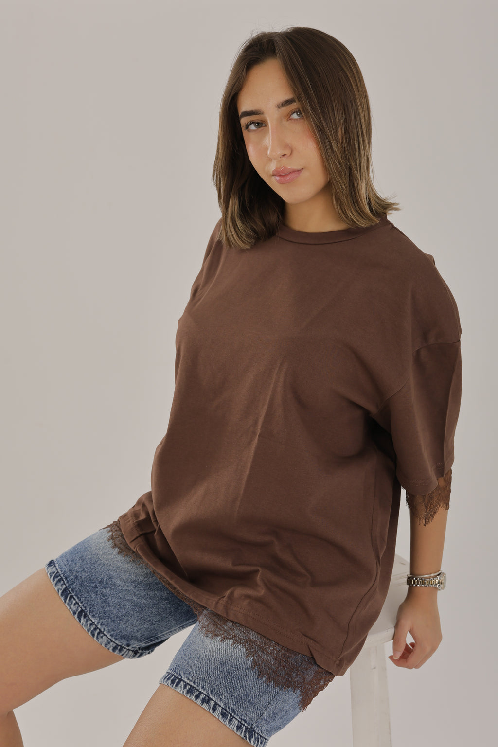 Lace T-shirt Brown