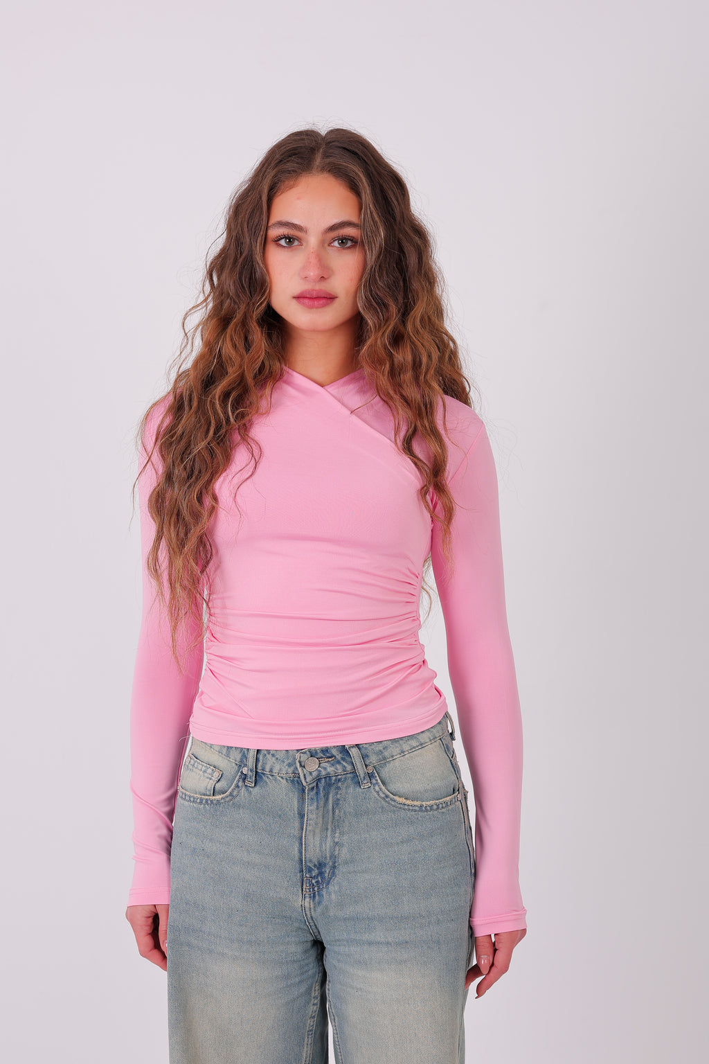Cross-Over Coller Basic Long Sleeve Pink