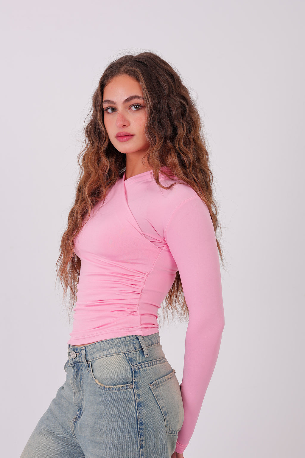 Cross-Over Coller Basic Long Sleeve Pink