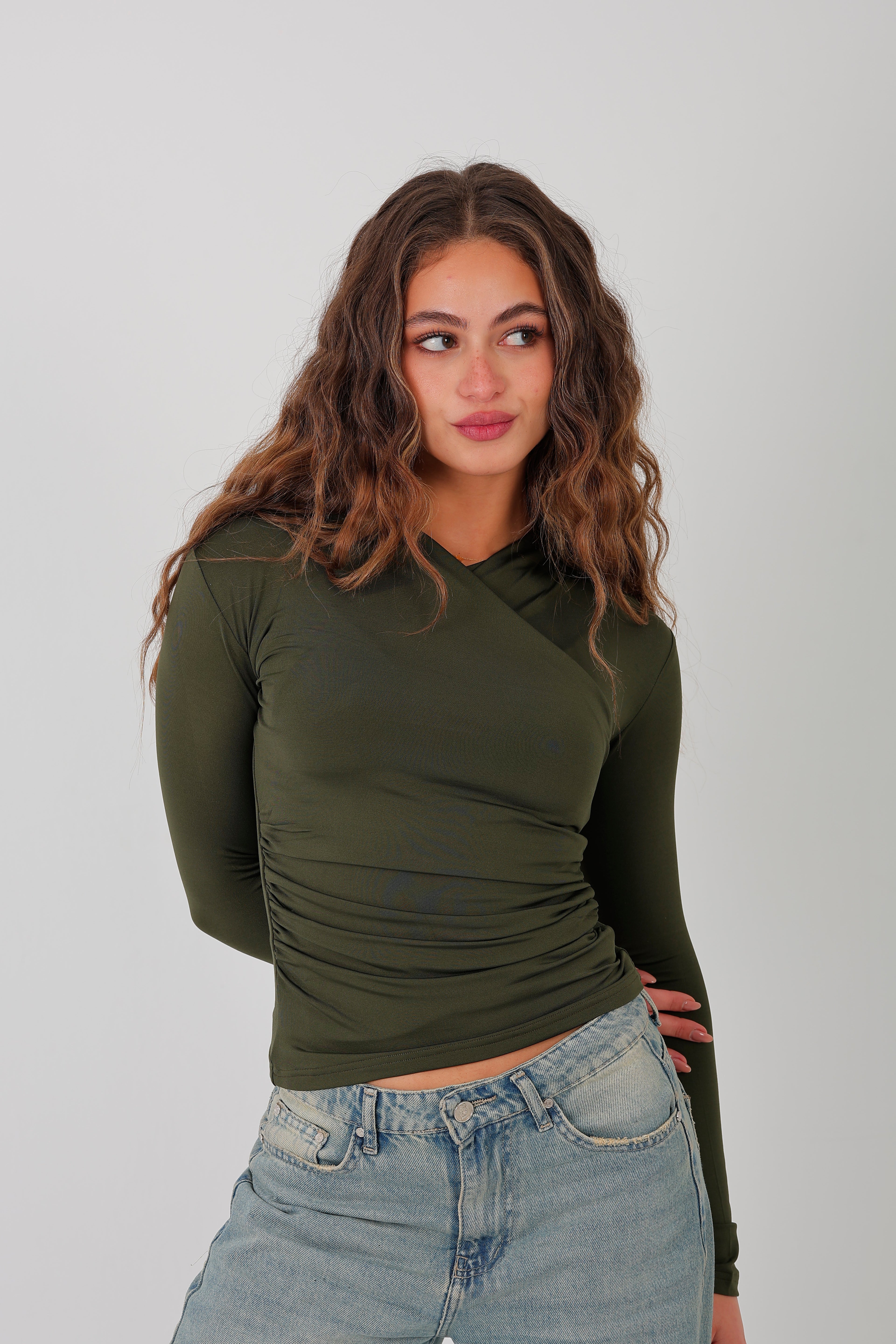 Cross-Over Coller Basic Long Sleeve Olive