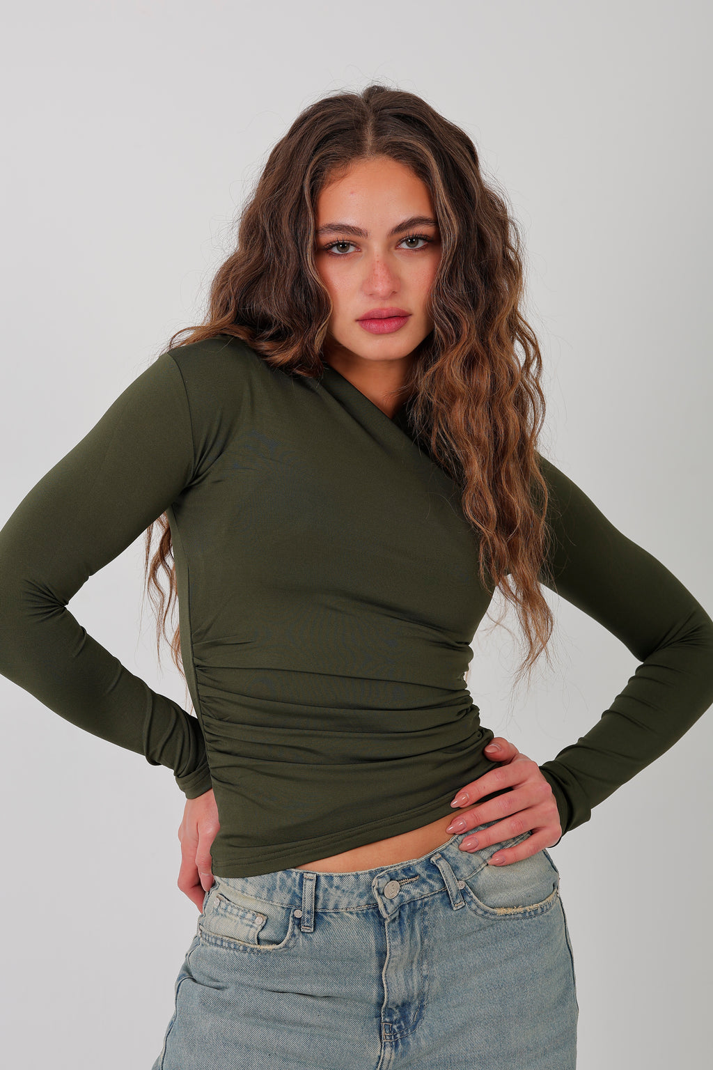 Cross-Over Coller Basic Long Sleeve Olive