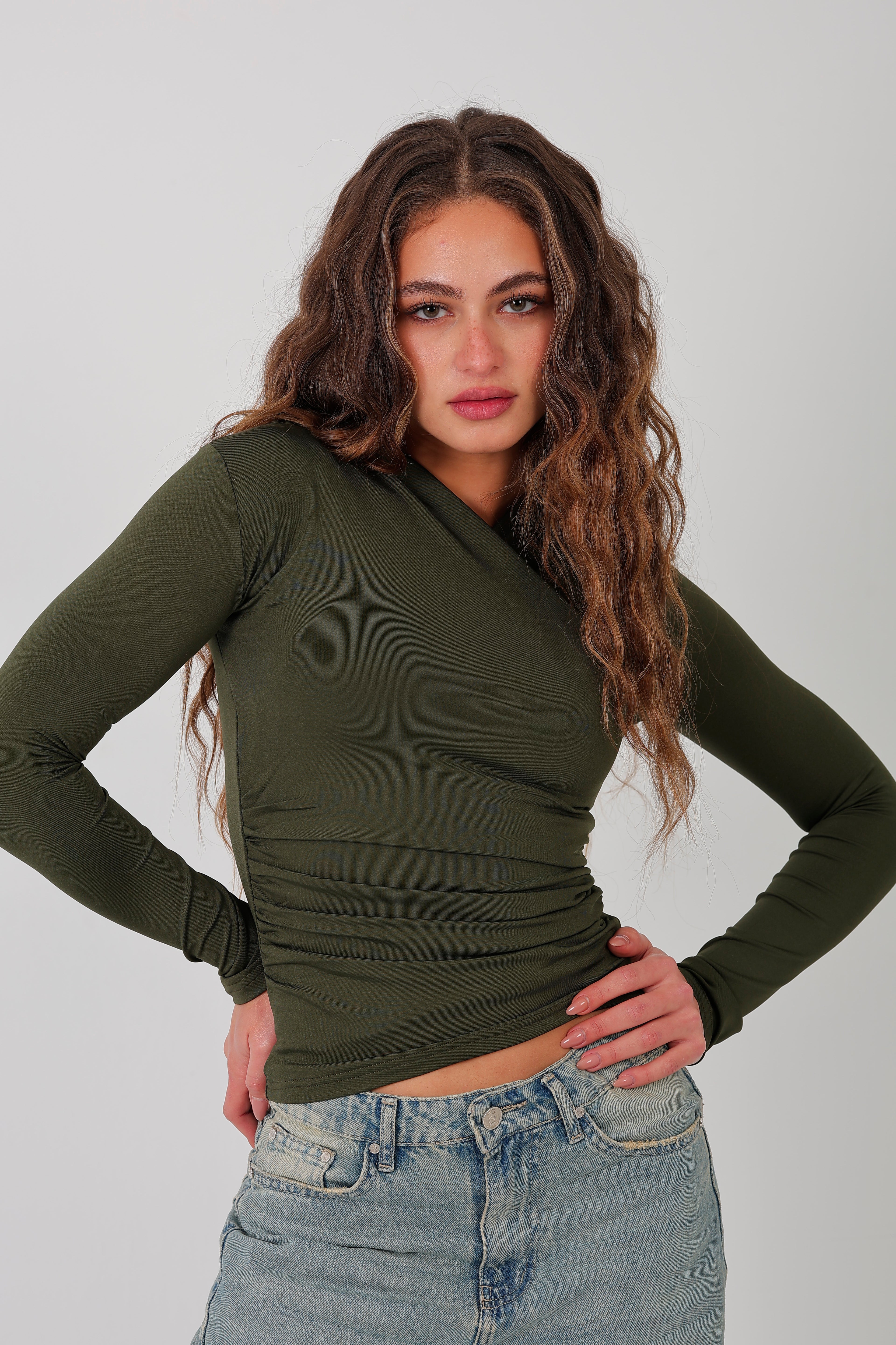Cross-Over Coller Basic Long Sleeve Olive