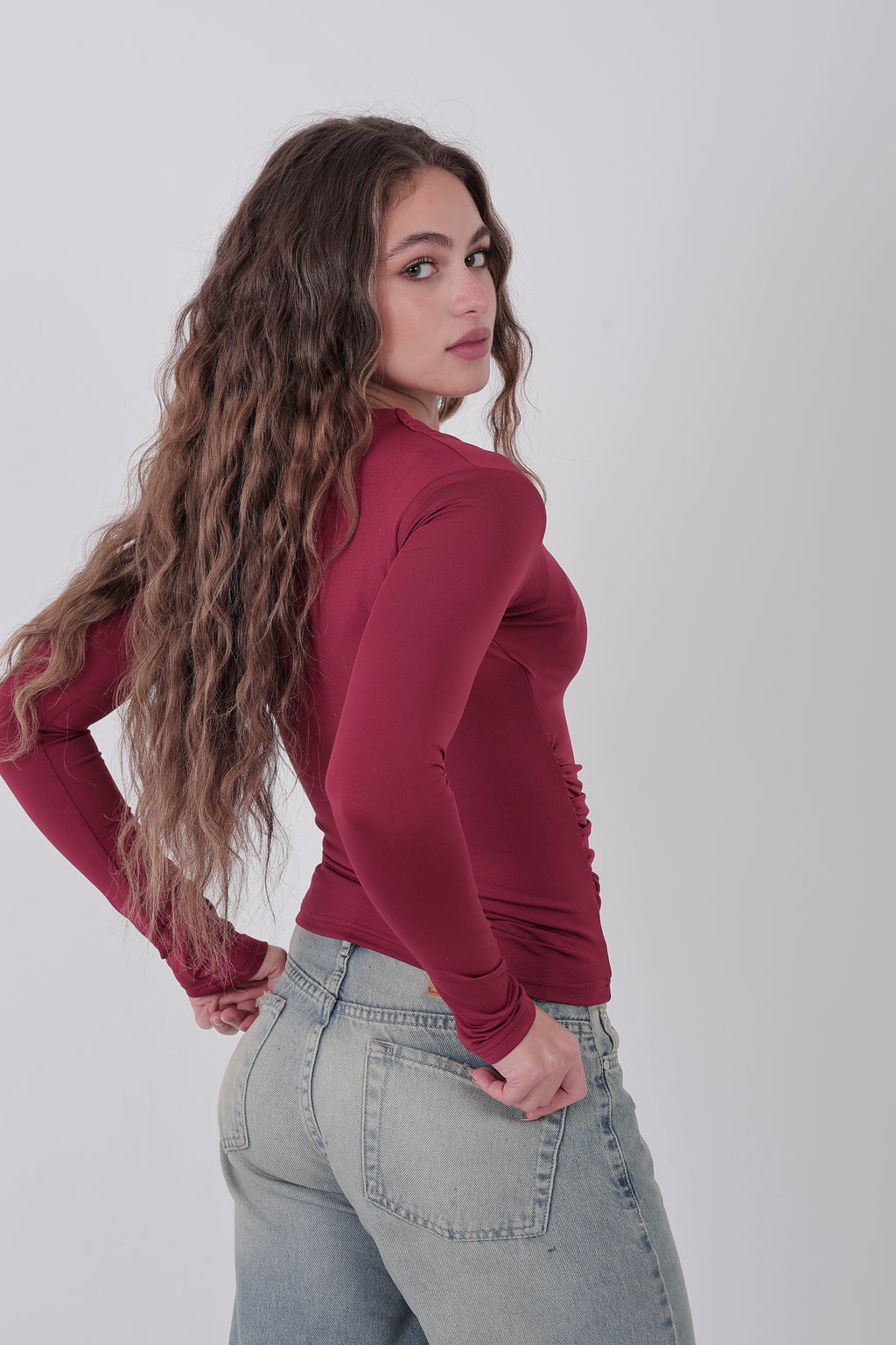 Cross-Over Coller Basic Long Sleeve Burgundy