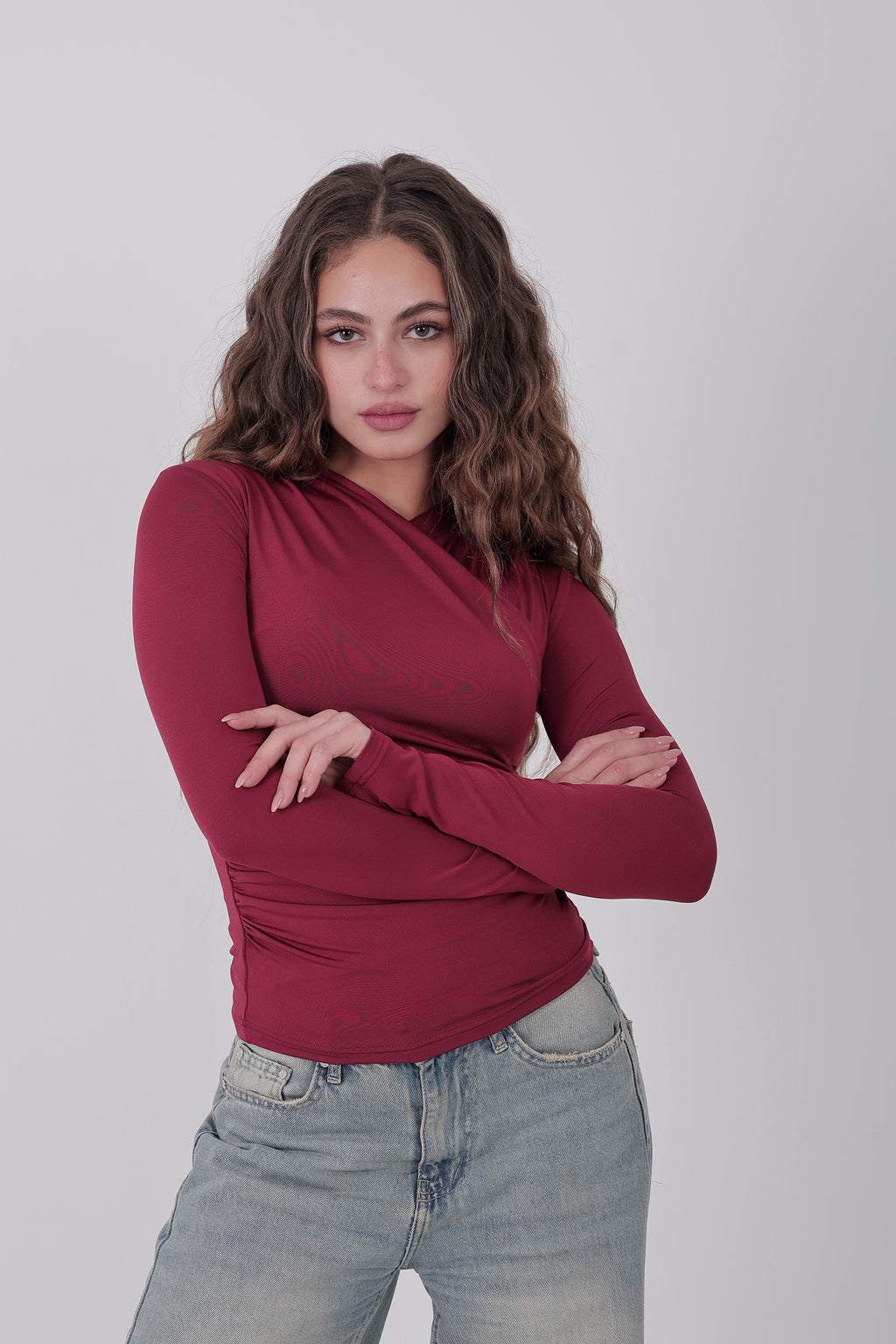 Cross-Over Coller Basic Long Sleeve Burgundy