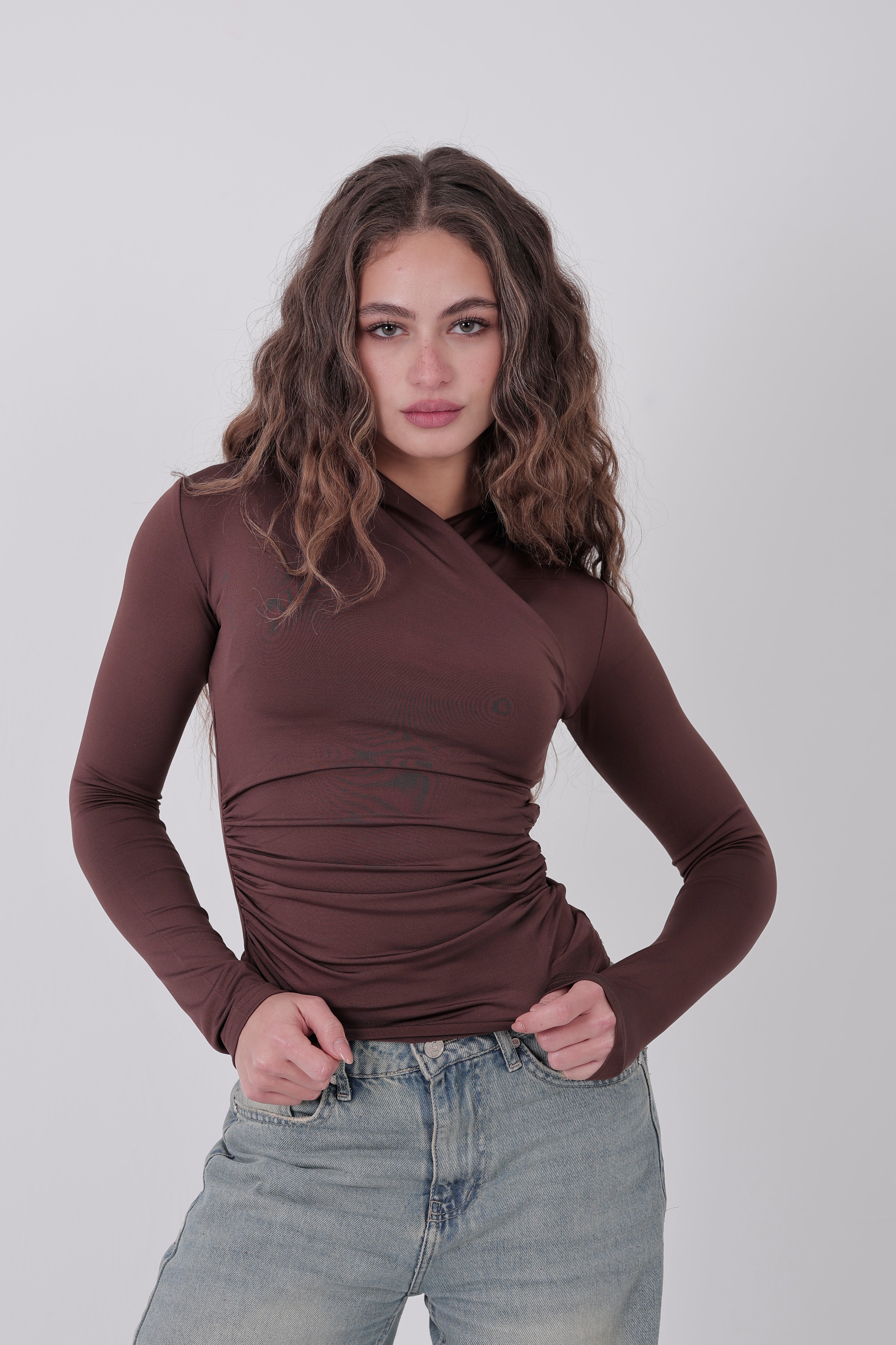Cross-Over Coller Basic Long Sleeve Brown