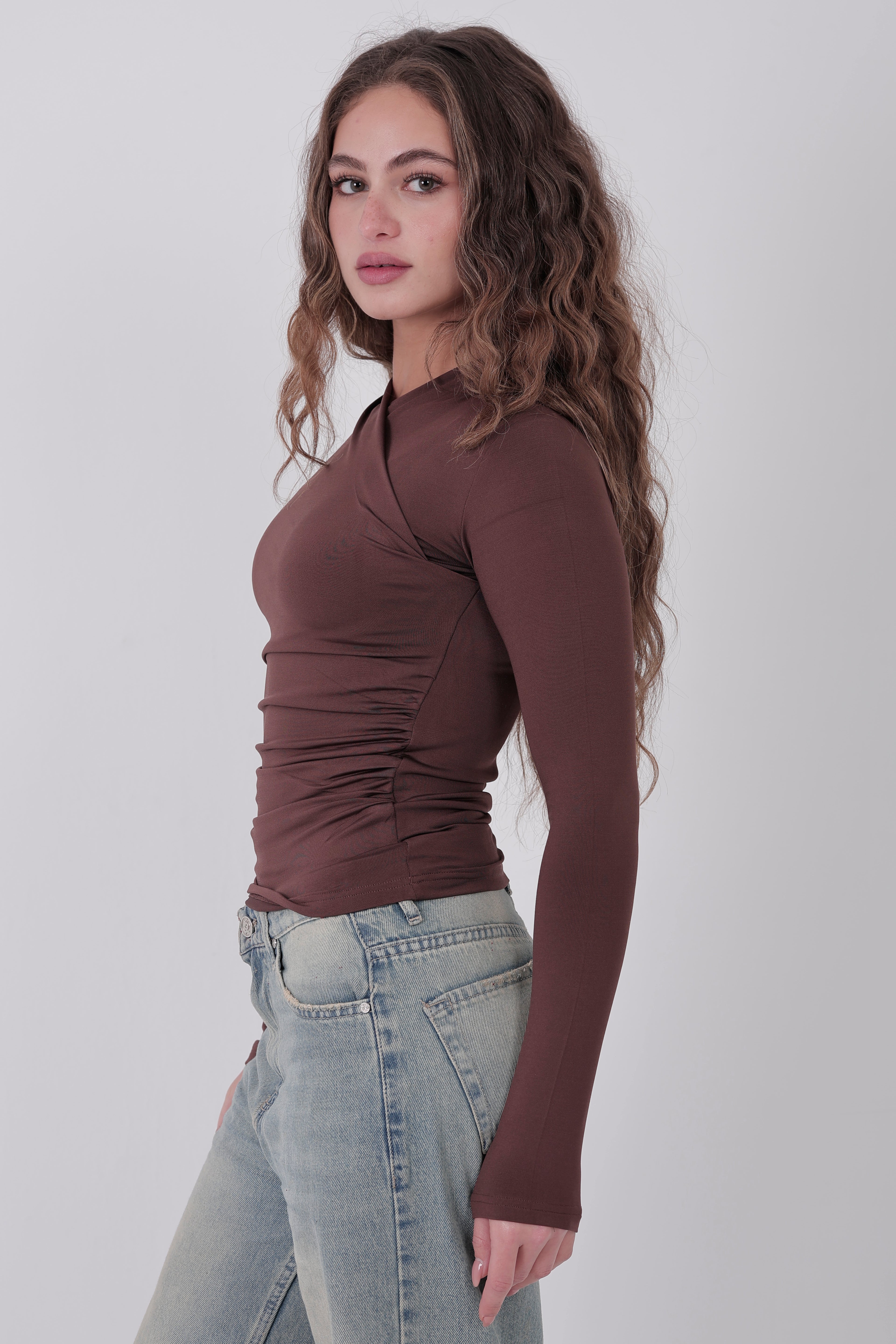 Cross-Over Coller Basic Long Sleeve Brown