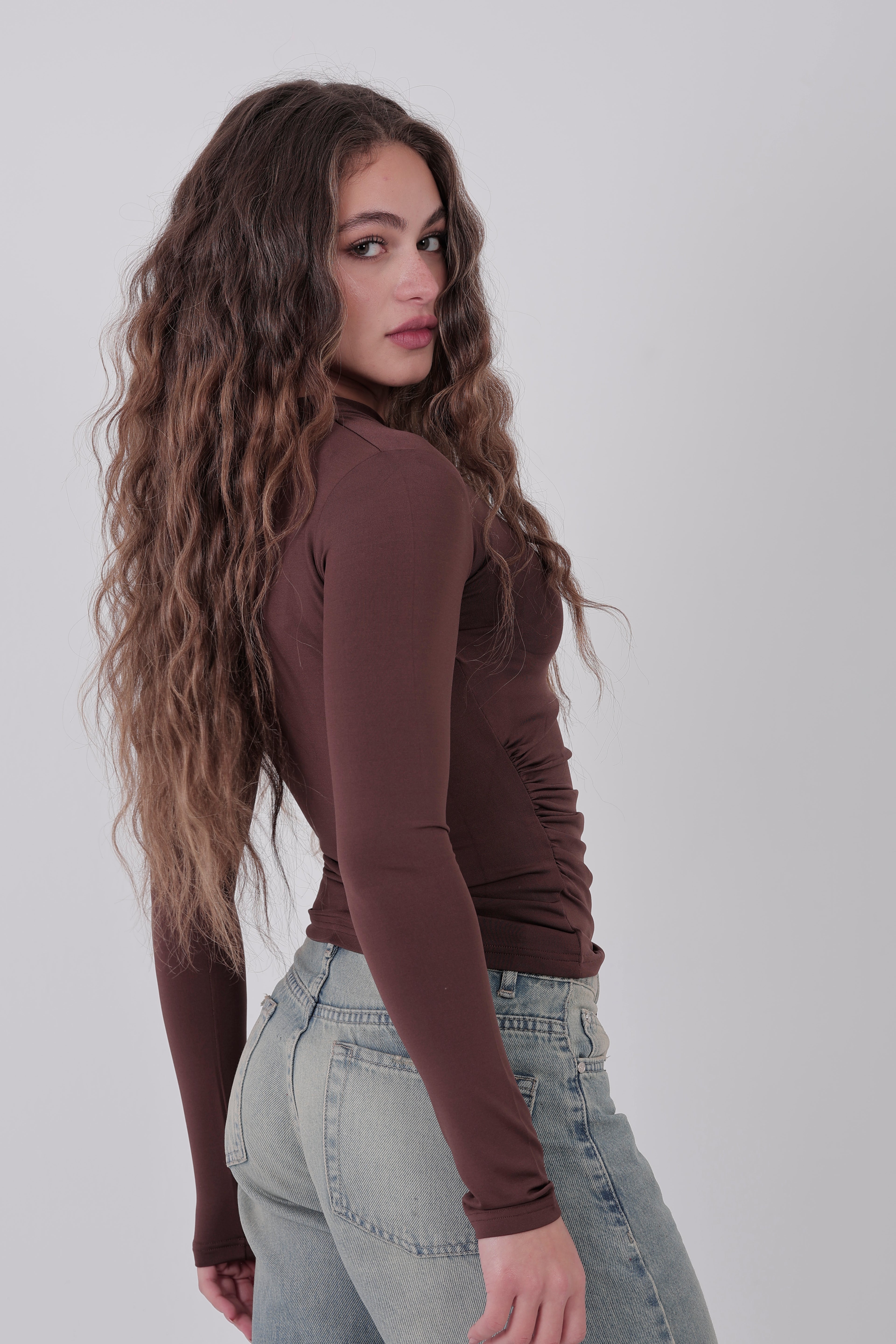 Cross-Over Coller Basic Long Sleeve Brown