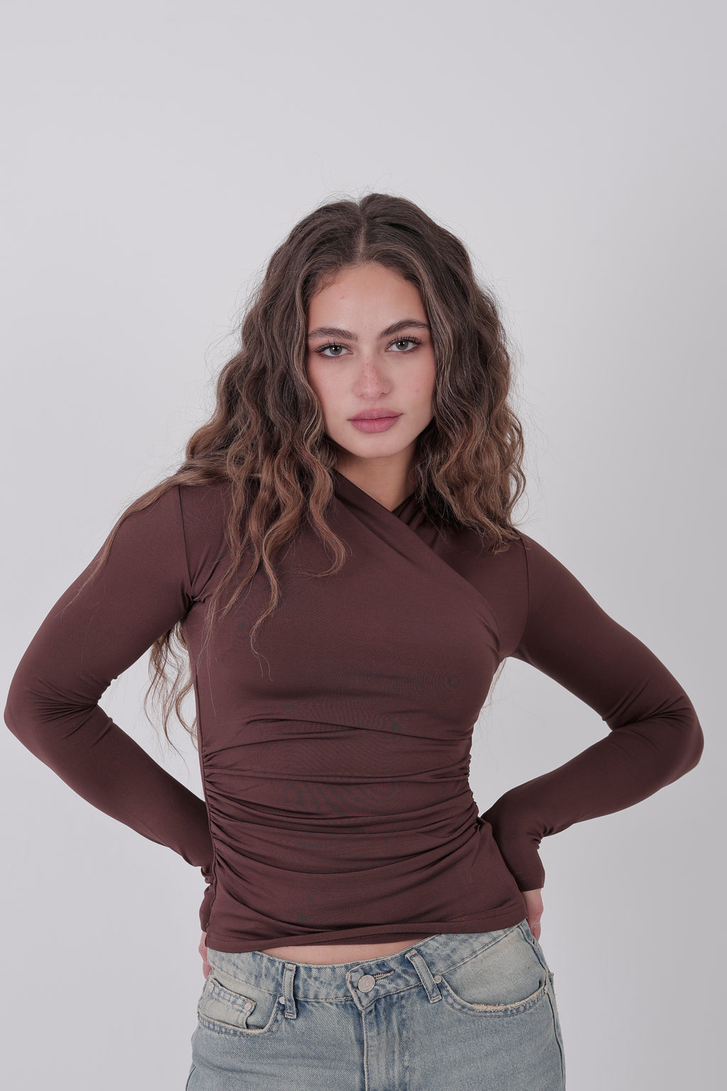 Cross-Over Coller Basic Long Sleeve Brown