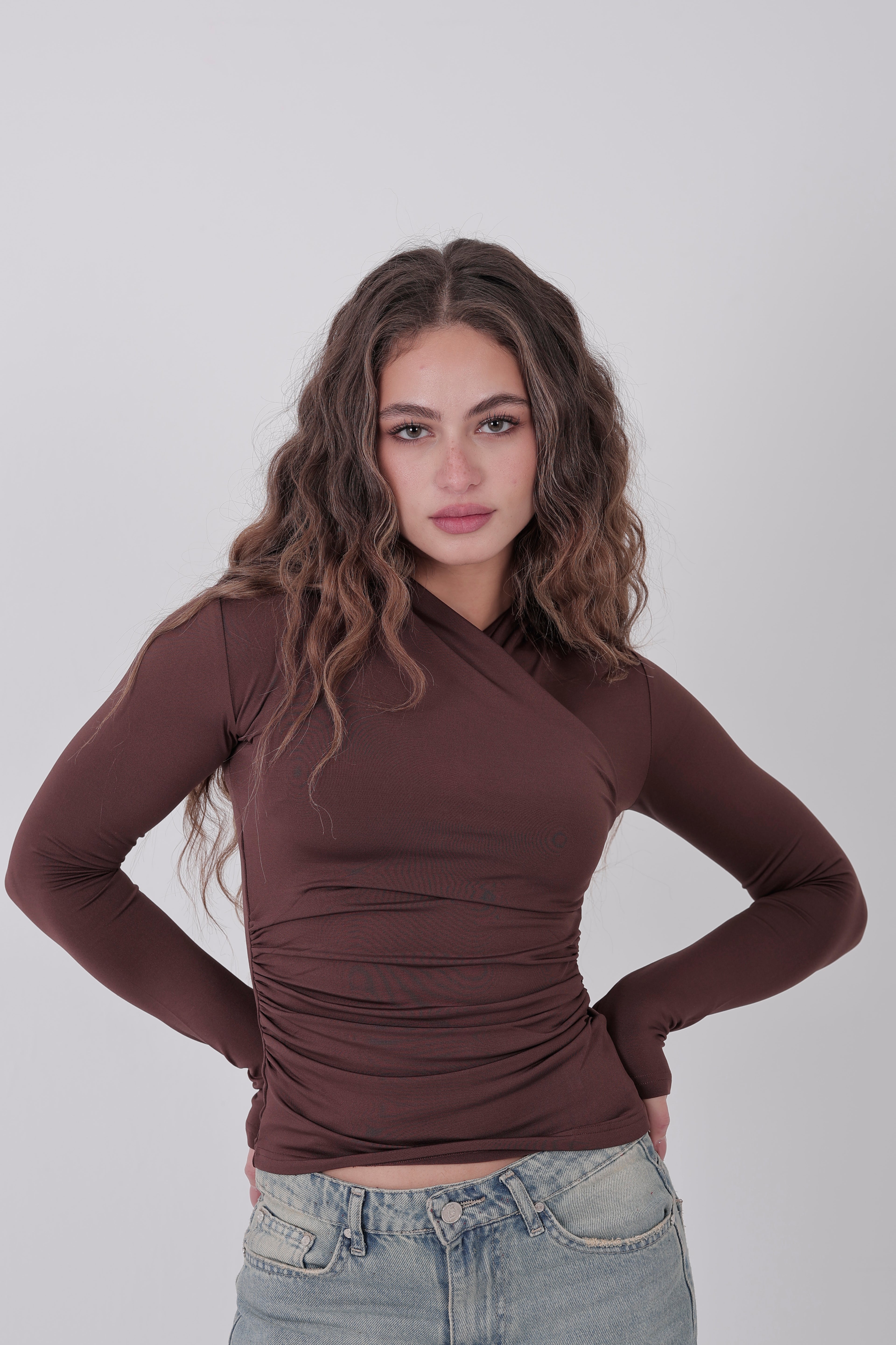 Cross-Over Coller Basic Long Sleeve Brown