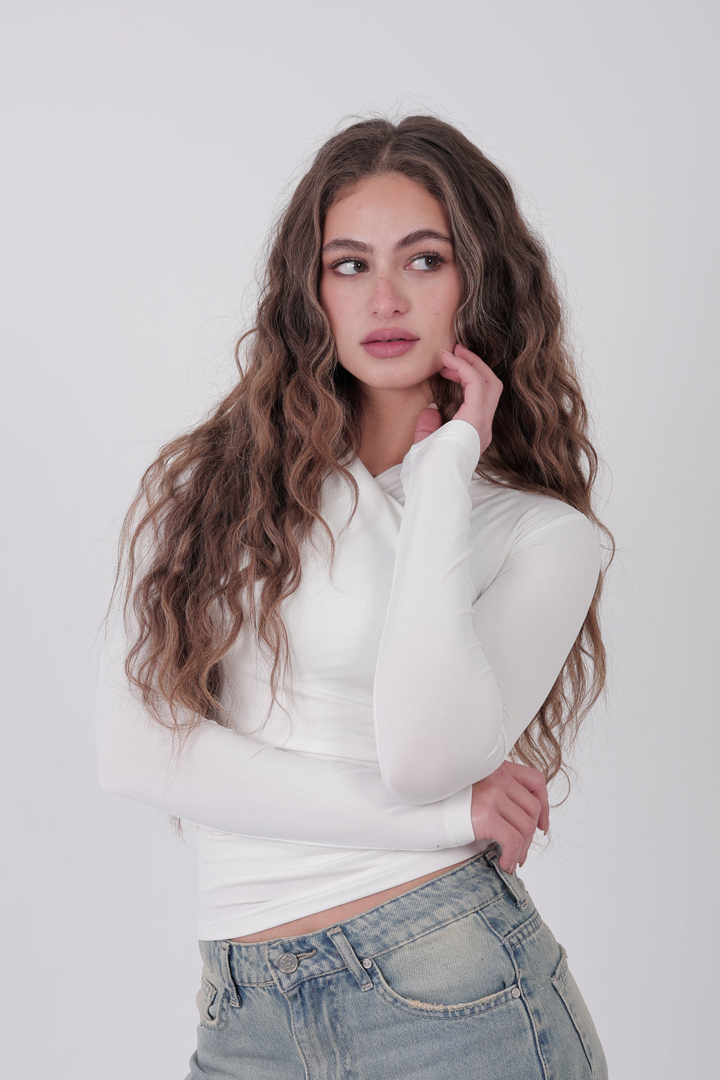 Cross-Over Coller Basic Long Sleeve White