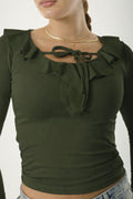 Ruffle Bow Basic Long Sleeve Olive