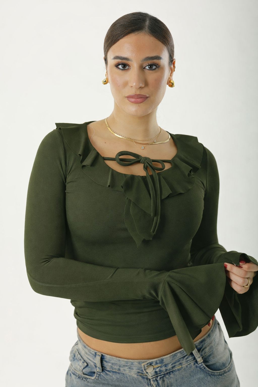 Ruffle Bow Basic Long Sleeve